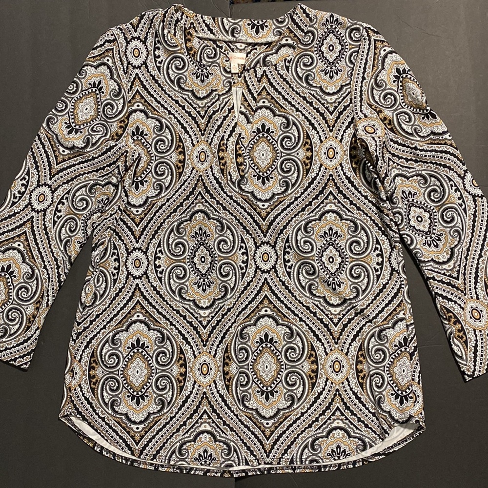 Jude Connally long Sleeve Top Paisley Tan, White, Black M